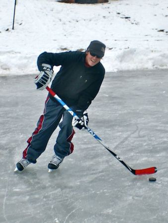SW Hammond playing pond hockey.